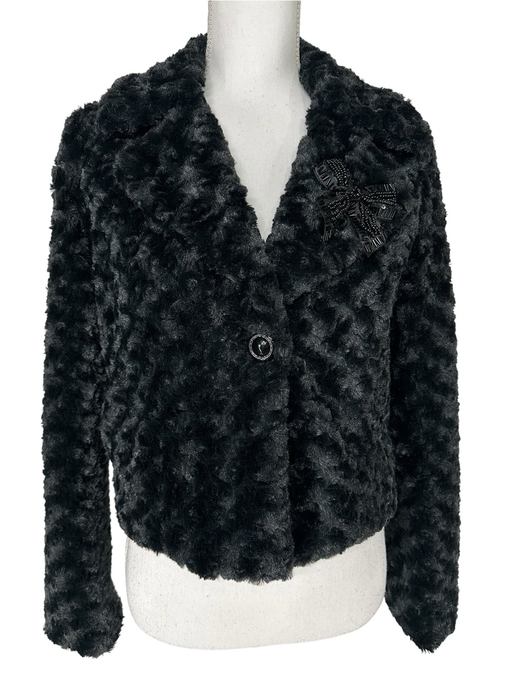 Candie’s / Vintage Y2K Black Faux Faux Fur Jacket / Small / Fairy Whimsigoth